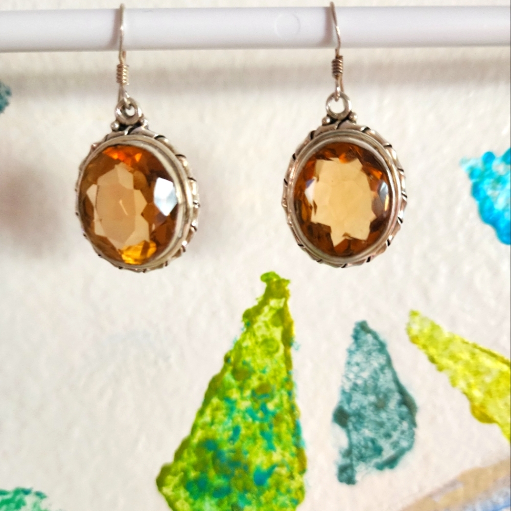 Captured Sunshine Citrine & 925 Silver Dangle Earrings